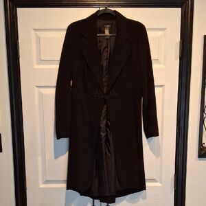 Bisou Bisou Deep Black Trench Coat Elegant Formal Wear